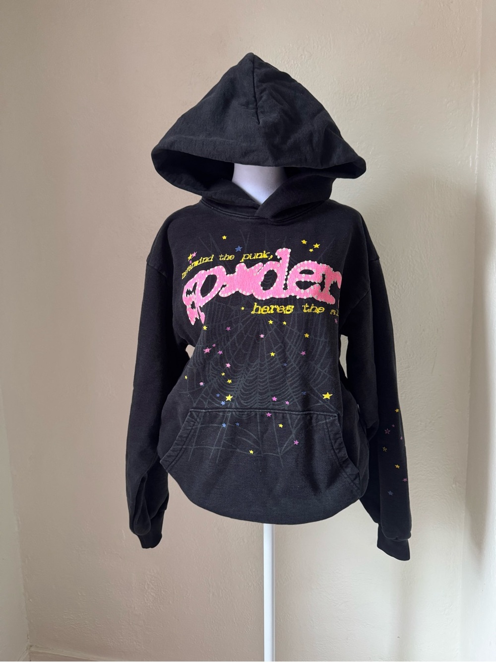 Black Graphic Hooded Sweater with Pink Logo